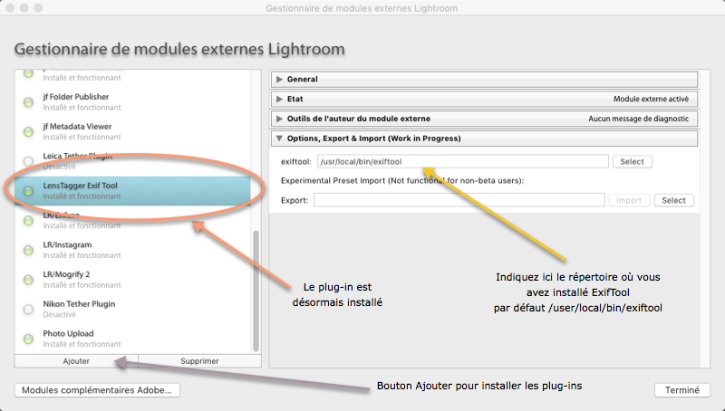 Plug in install 1 LensTagger : Quand Lightroom ne reconnait pas votre objectif.